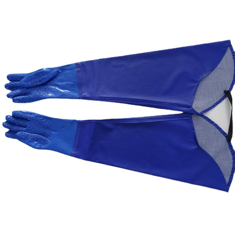 78CM Blue Granular PVC Gloves With Sleeves For Work