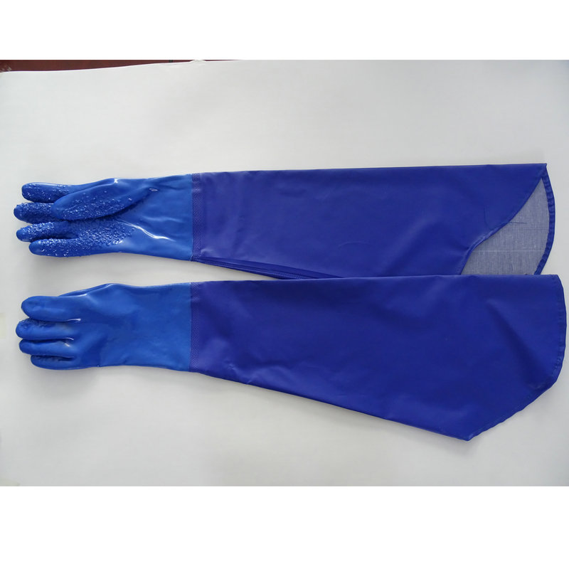 78CM Blue Granular PVC Gloves With Sleeves For Work