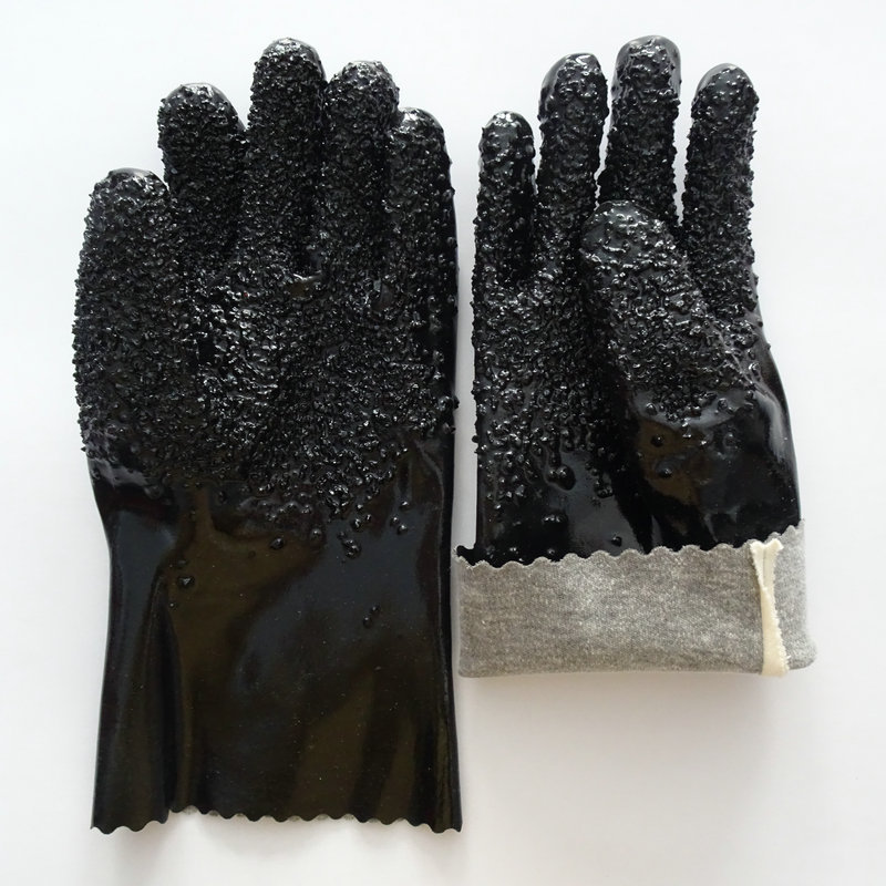 27cm Black Granular Thickened Dip Plastic Work Gloves
