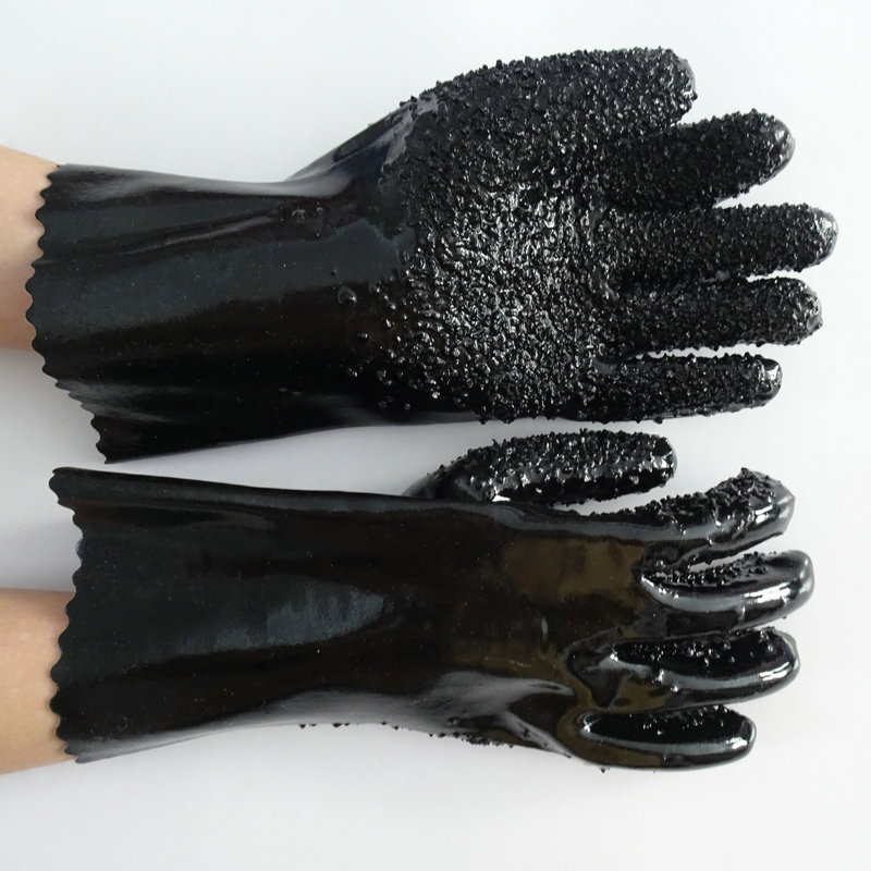 27cm Black Granular Thickened Dip Plastic Work Gloves