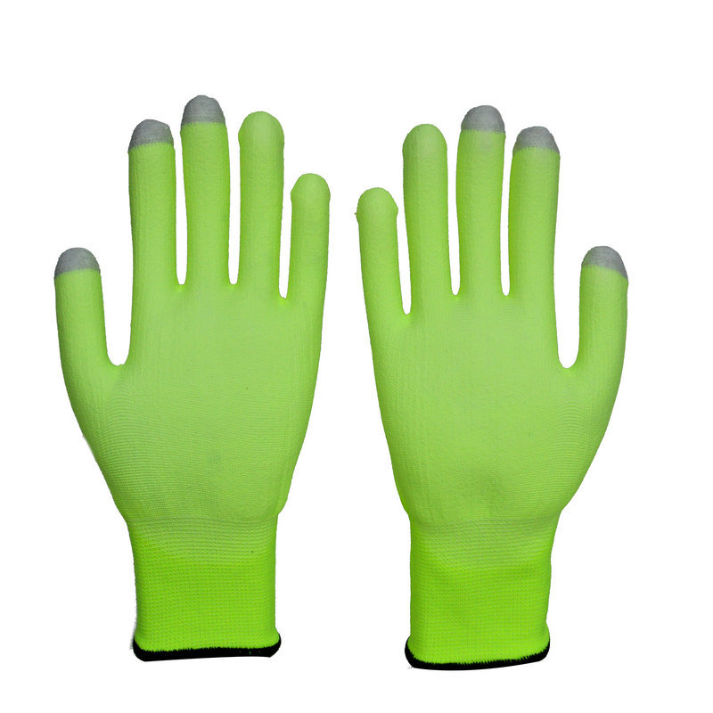 Green PU Palm Dipped Rubber Striped Protective Gloves
