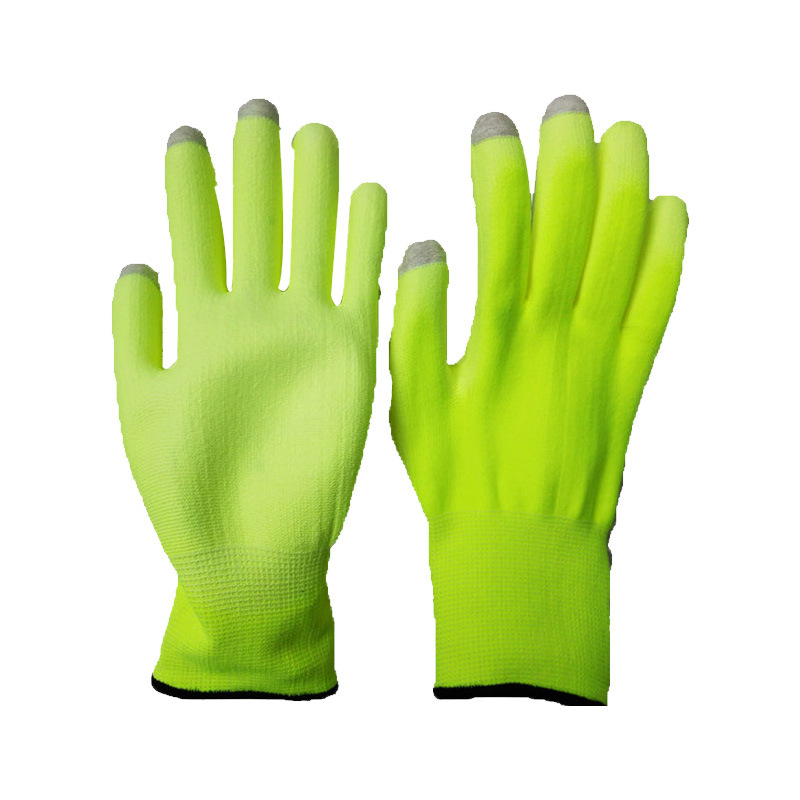 Green PU Palm Dipped Rubber Striped Protective Gloves