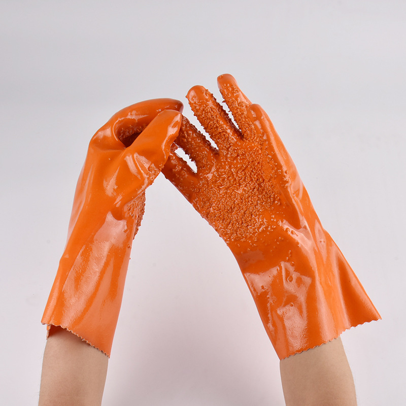 35cm Orange PVC Anti-slip Reinforced Waterproof Industrial Gloves