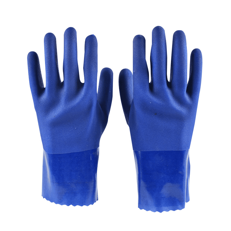 PVC Oil-resistant Frosted Short Blue Protective Gloves For Mechanical Maintenance