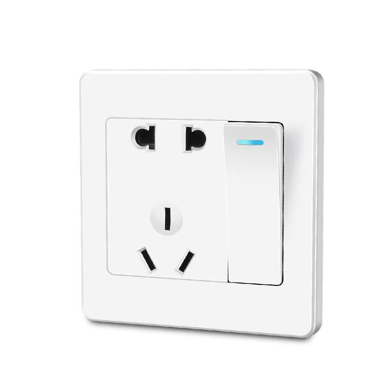 Wholesale White Wall Double Control Switch With Five-hole Socket