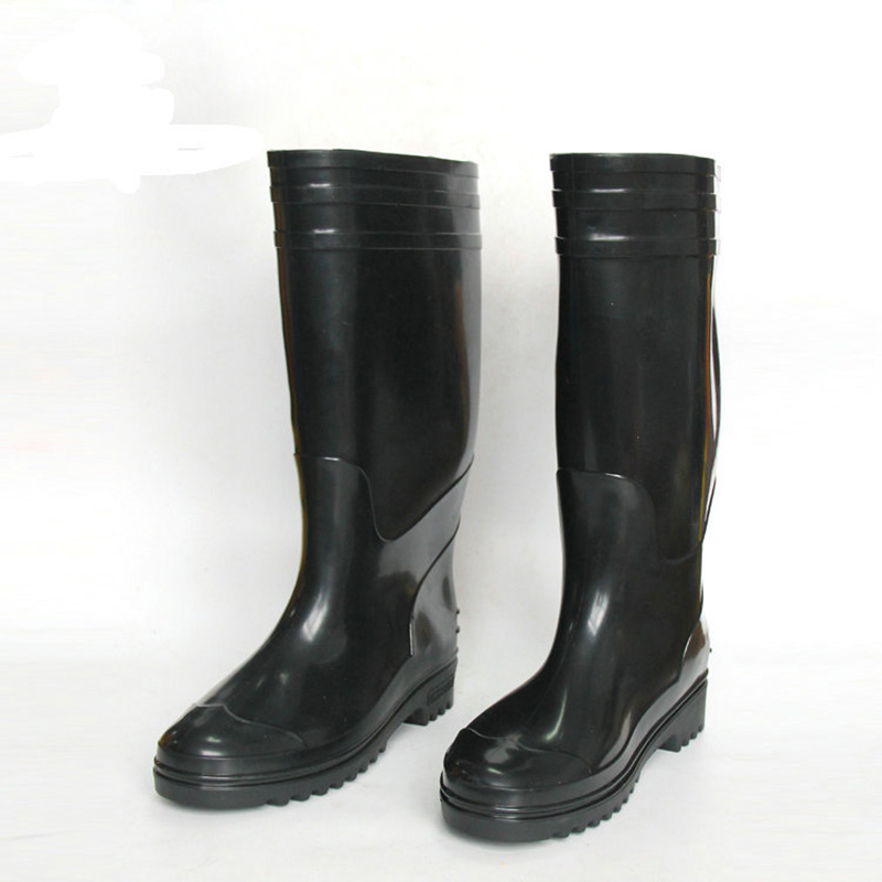 Thickened Sole PVC Black Glossy High Rubber Rain Boots