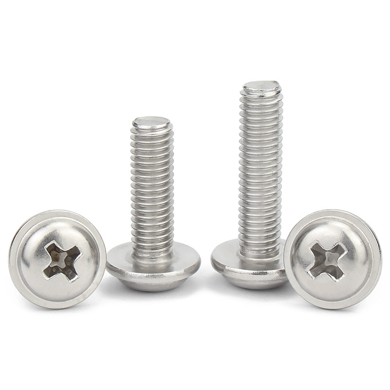 304 Stainless Steel PWM Cross Round Head Screw with Washer M2M3-M6 DIN967 Bolt