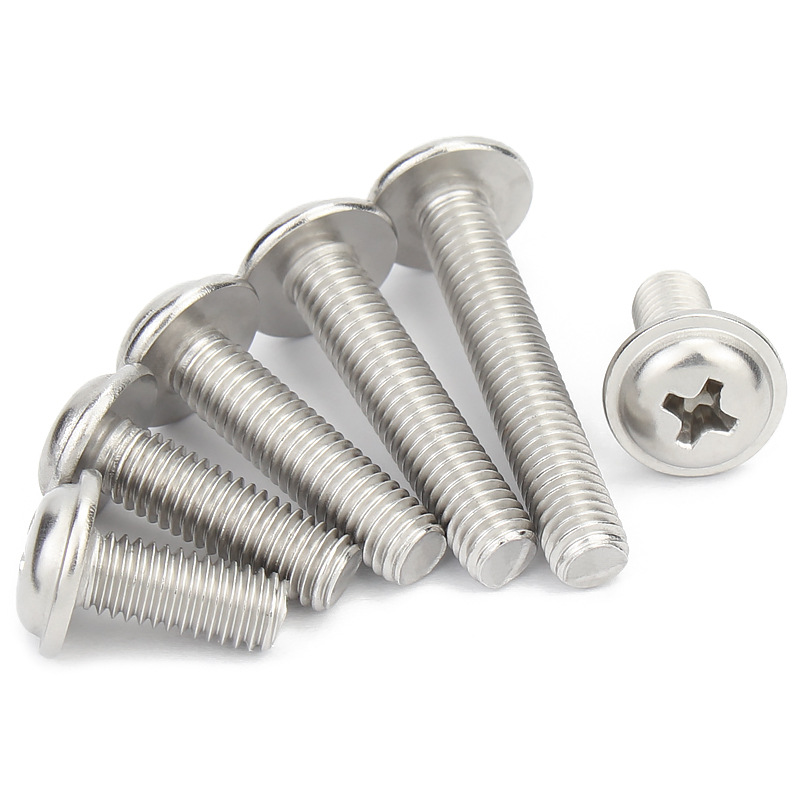 304 Stainless Steel PWM Cross Round Head Screw with Washer M2M3-M6 DIN967 Bolt