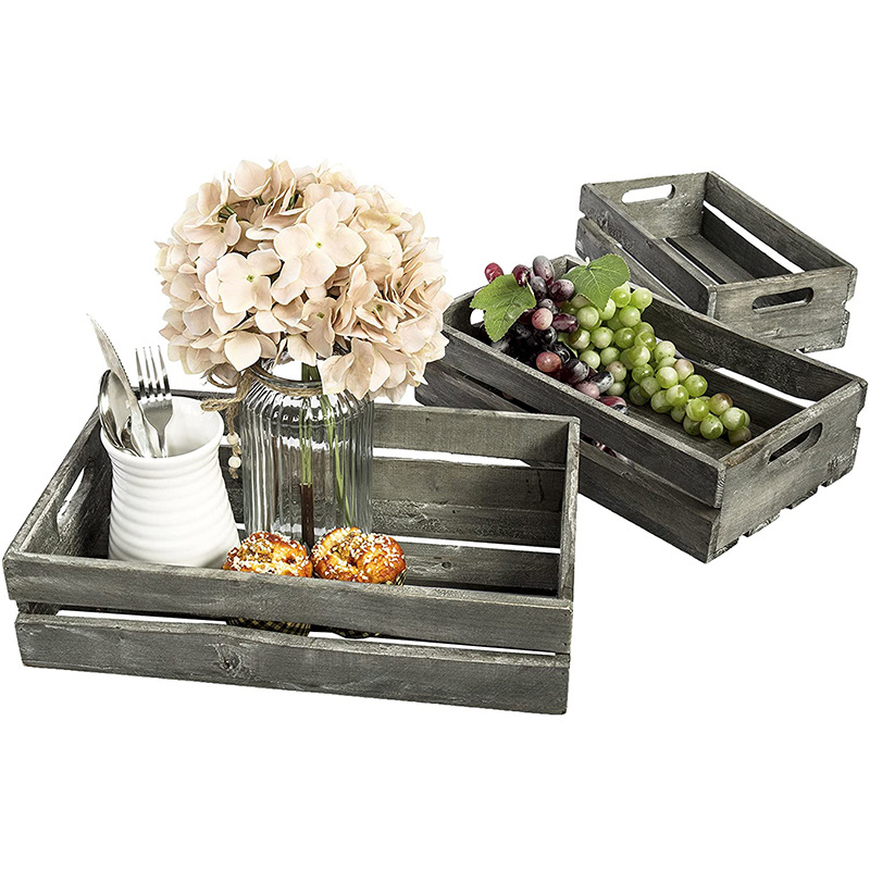 Wooden Coverless Hollow Fruit Storage Basket Desktop Item Storage Box