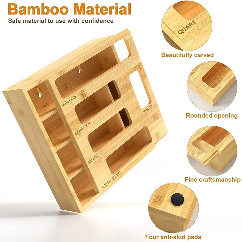 Bamboo Wood Storage Bag Storage Box Kitchen Drawer Organizer Box
