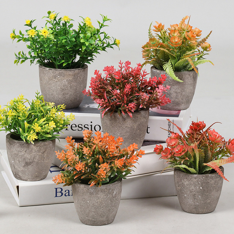 Mini Potted Artificial Plants Combination Desktop Artificial Flower In Pulp Pot Artificial Potted Plant