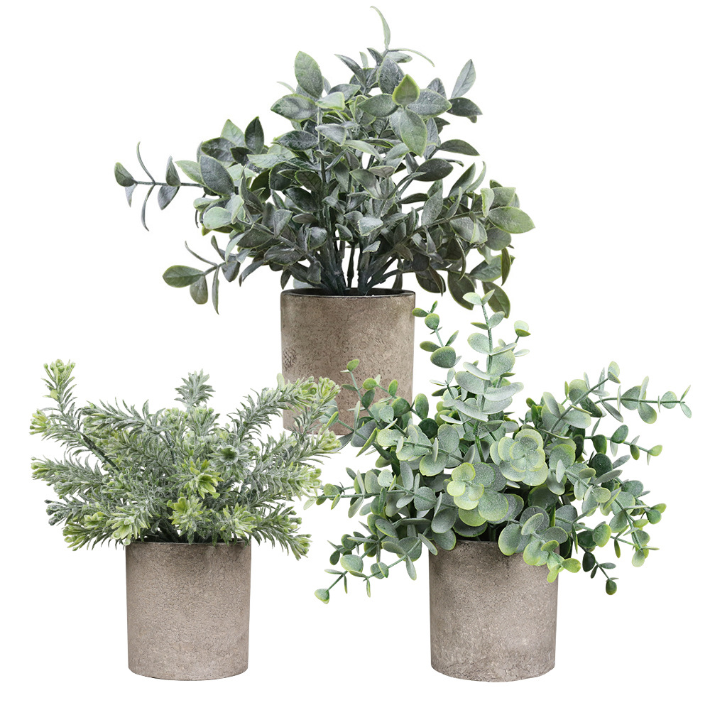 Mini Potted Artificial Eucalyptus Plants Plastic Green Plant