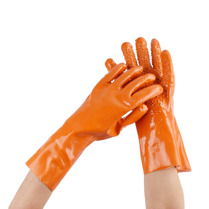 35cm Orange PVC Anti-slip Reinforced Waterproof Industrial Gloves