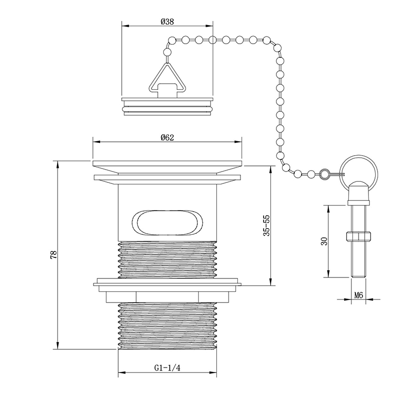 Chrome Plated Slotted Basin Waste Rubber Plug for Chain Sink Bath