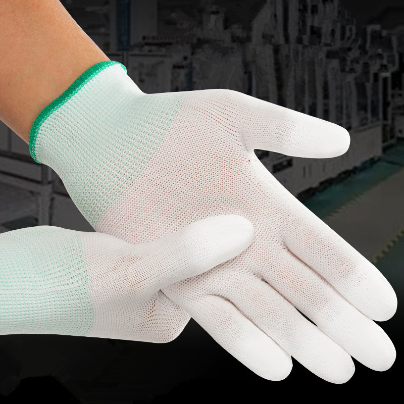 Industrial Pu White Finger Gloves Wear Resistant Anti Static Gloves