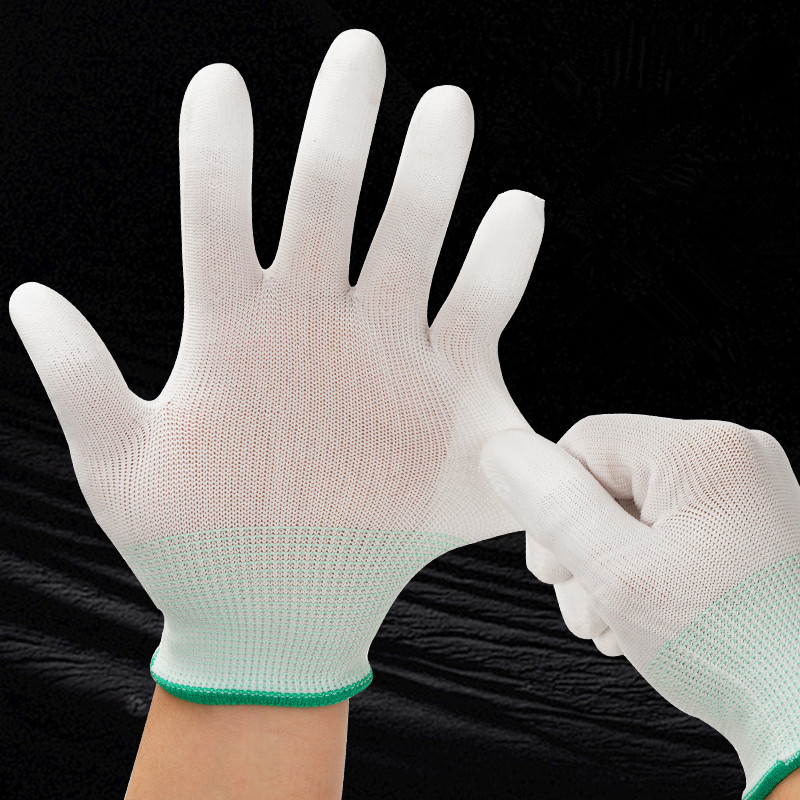 Industrial Pu White Finger Gloves Wear Resistant Anti Static Gloves