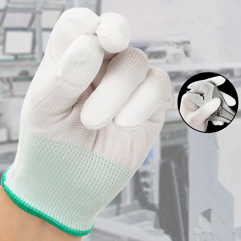 Industrial Pu White Finger Gloves Wear Resistant Anti Static Gloves