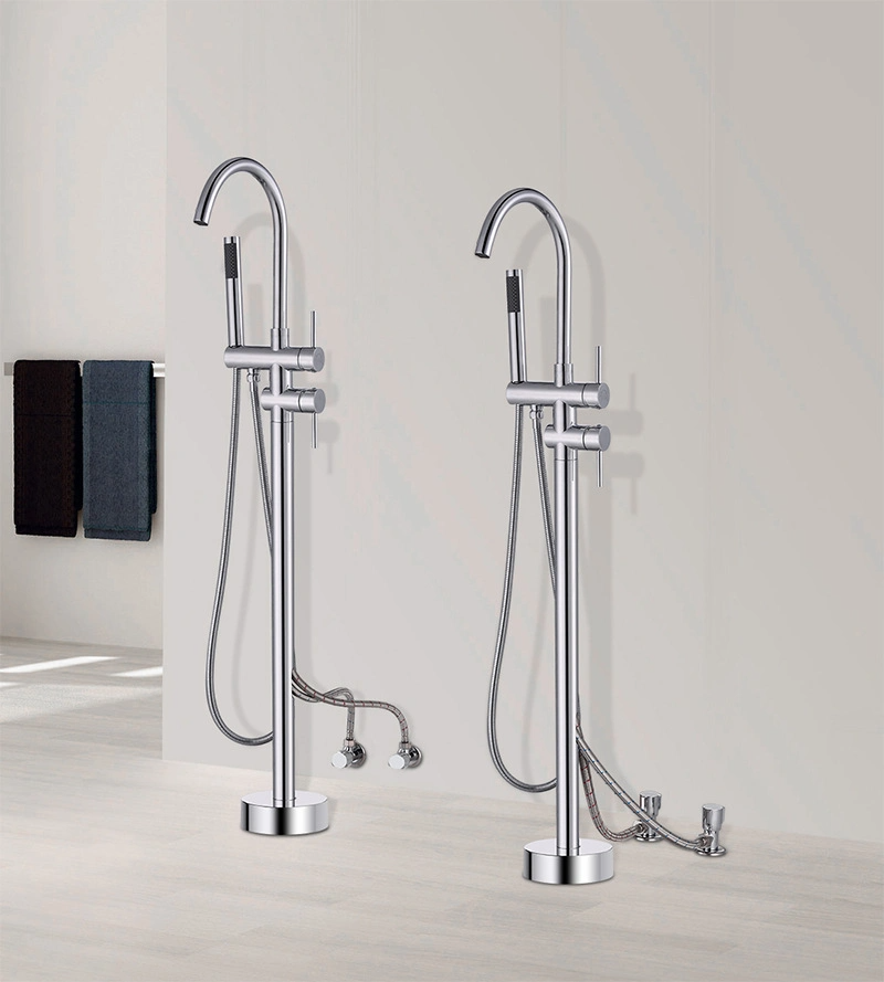 Elegant Design Solid Brass Black Standing Bathtub Faucet Floor Stand Freestanding Bath Tub Faucets with Hand Shower