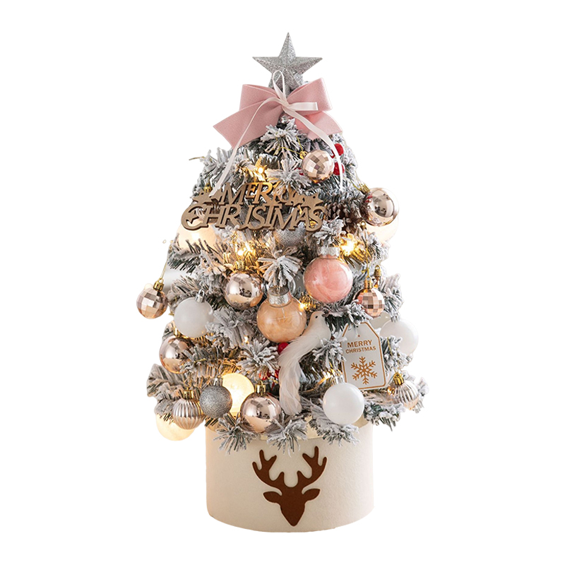 Mini Set Desktop Christmas Tree Ornaments Gold Gift with LED Light