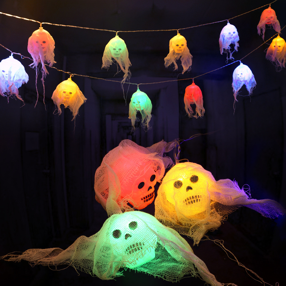 Halloween Pumpkin Battery Lamp LED Lantern Gauze Skull String Light