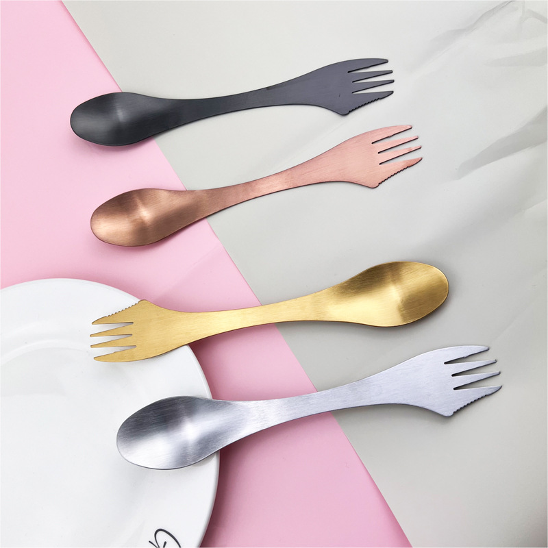 Double-Ended Stainless Steel Matte Tableware Fork and Spoon in One