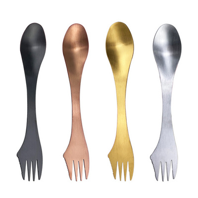 Double-Ended Stainless Steel Matte Tableware Fork and Spoon in One