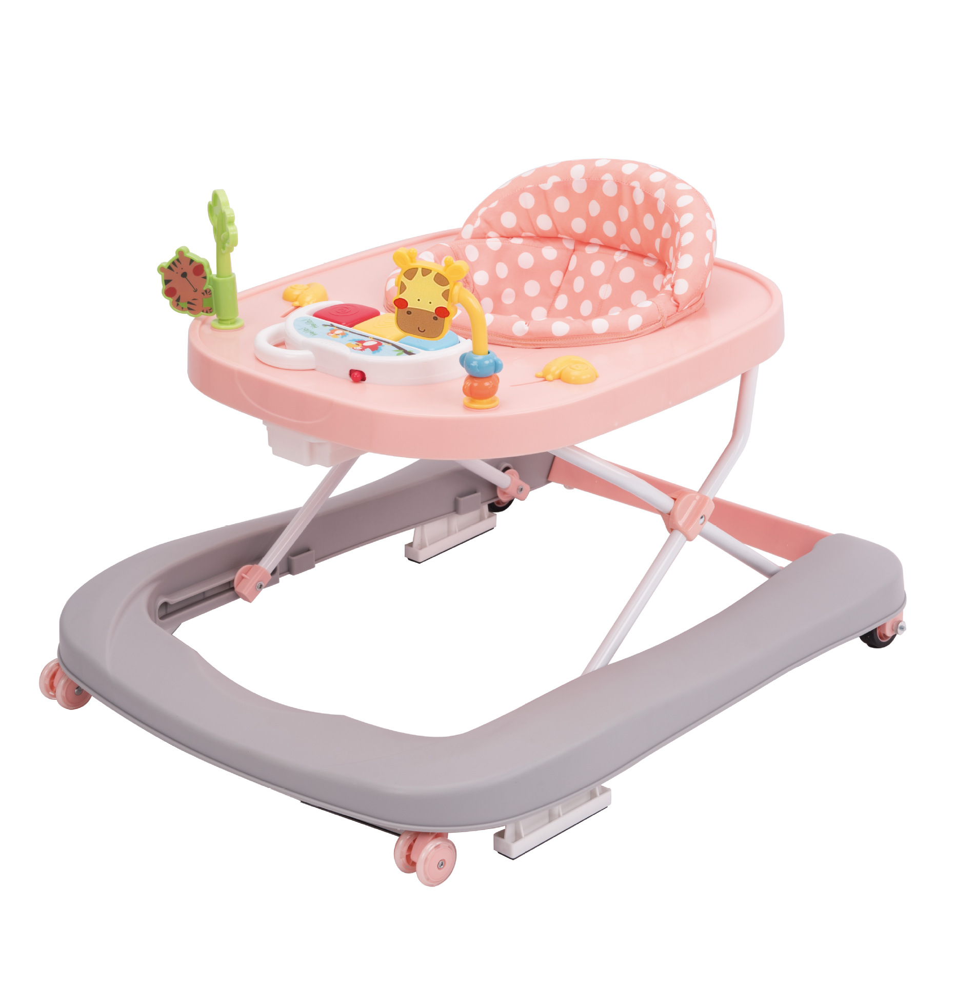 Three Levels of Height Adjustable Baby Walker with Multiple Functions
