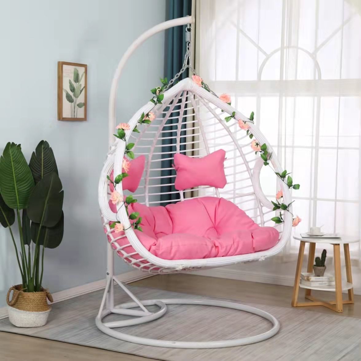 Indoor Hanging Lounger Wicker Cozy Hammock Double Swing Chair With Stand