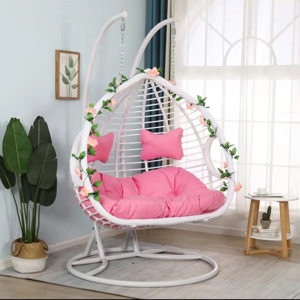 Indoor Double Hammock Swing Rattan Egg Chair With Stand For Bedroom