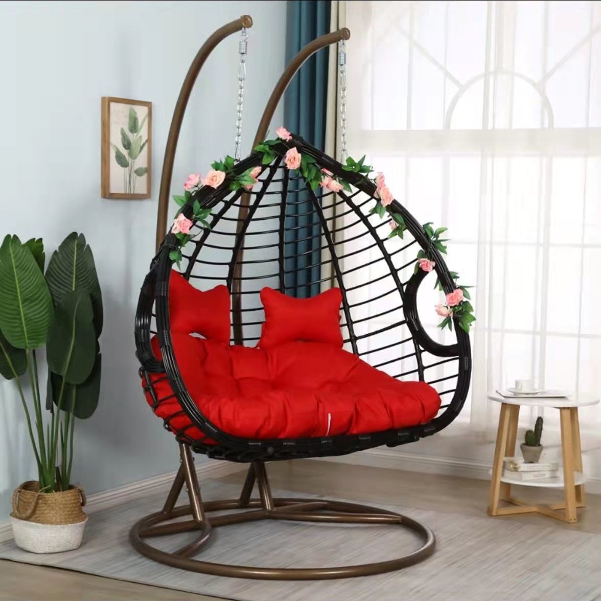 Indoor Double Hammock Swing Rattan Egg Chair With Stand For Bedroom