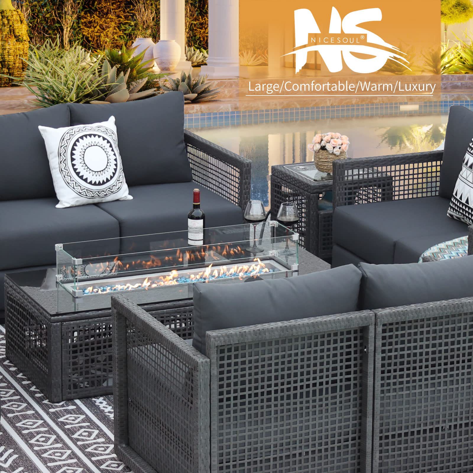 Outdoor All Weather Rattan Coach Sectional Wicker Couch Patio Furniture Set