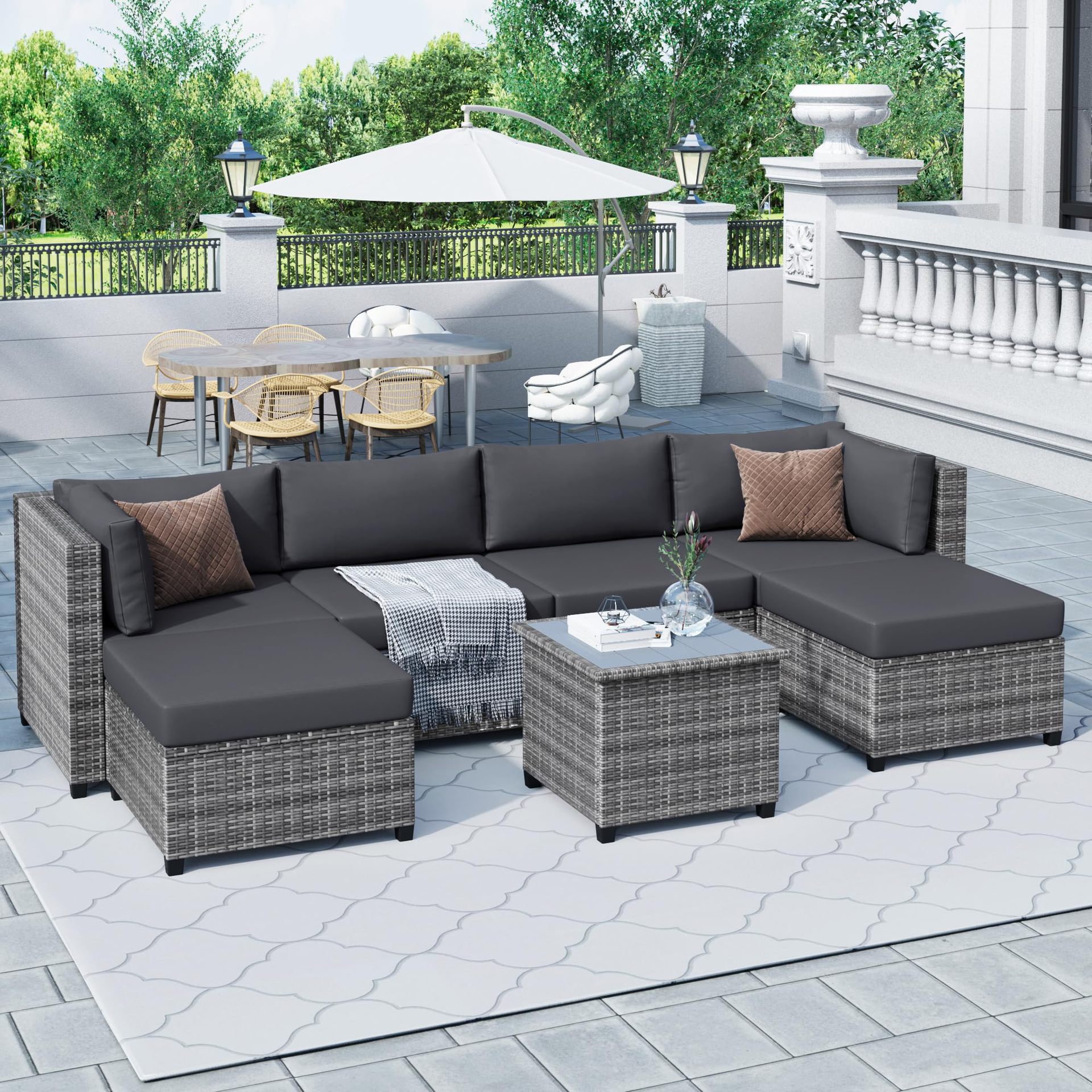 Outdoor Patio Wicker Sectional Furniture Backyard Sofa Couch Set