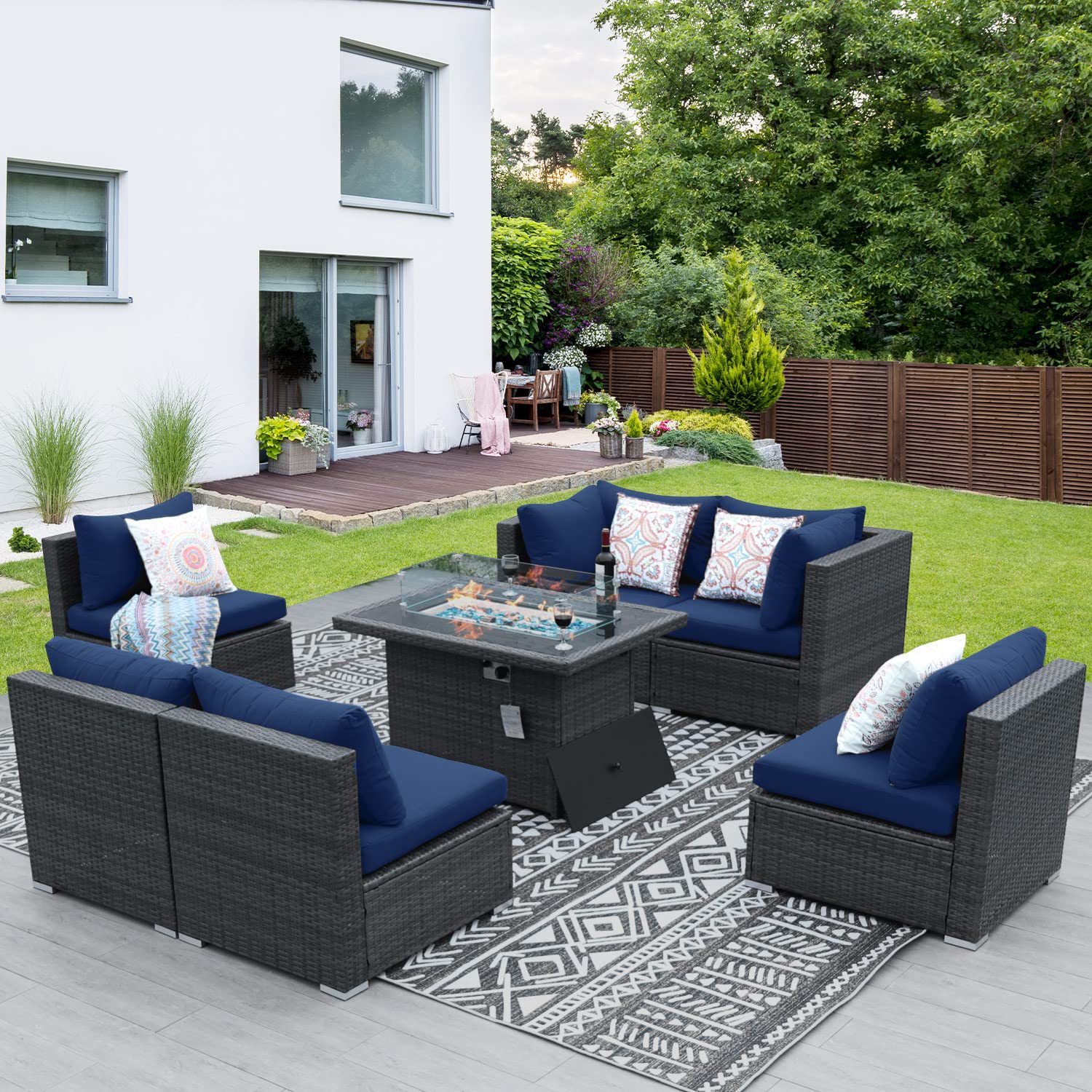 Outdoor Rattan Wicker Furniture Patio Lawn Dining Backyard Table And Chairs Set