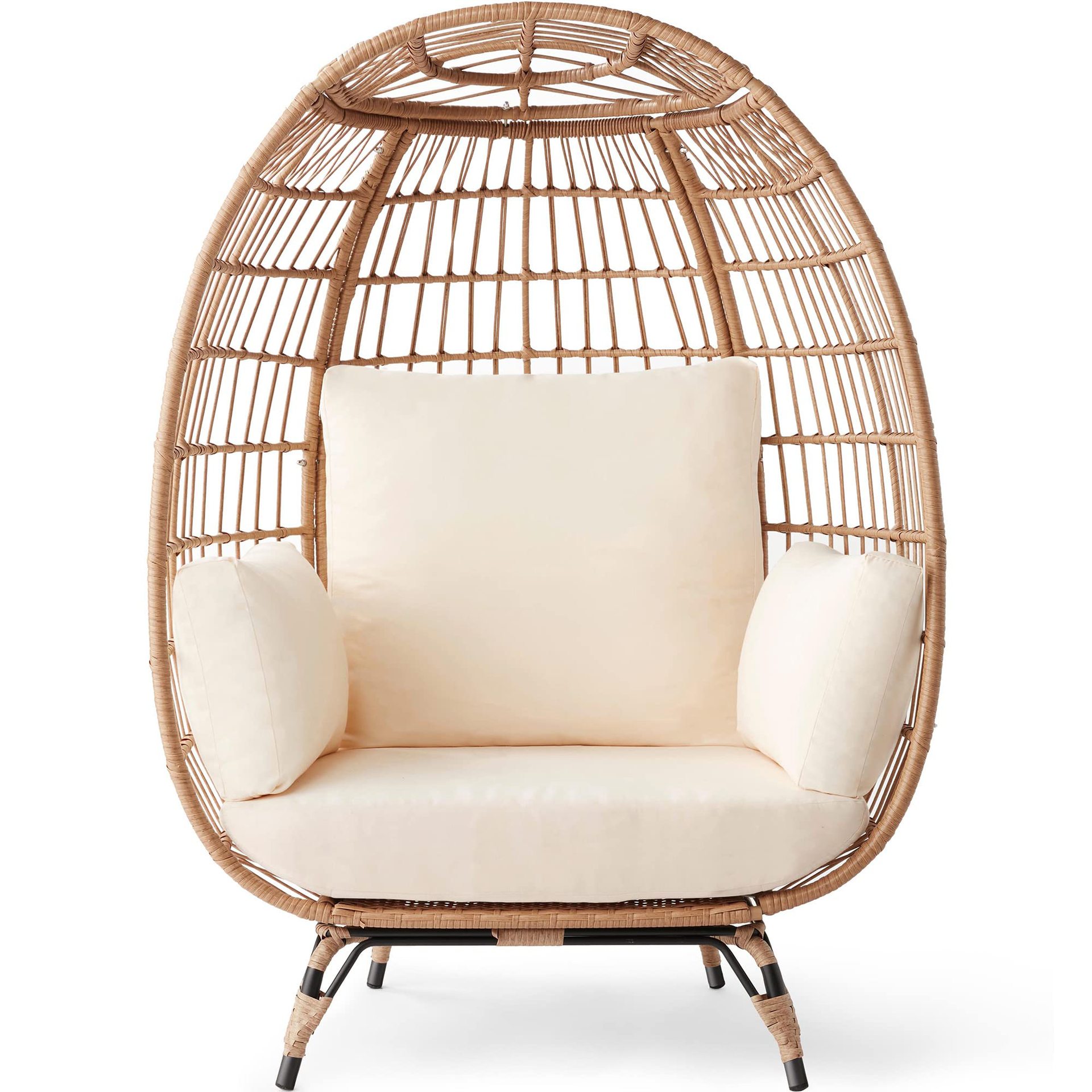 Outdoor Oversize Modern Standing Wicker Egg Garden Furniture Out Door Yard Chairs With Thick Cushion