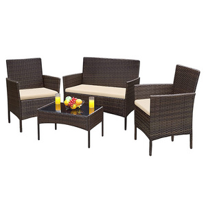 Garden Brown Wicker Outdoor Furniture Balcony Furniture Table And Chairs Set For Coffee Shop