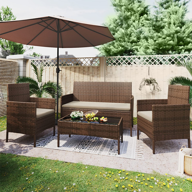 Garden Brown Wicker Outdoor Furniture Balcony Furniture Table And Chairs Set For Coffee Shop