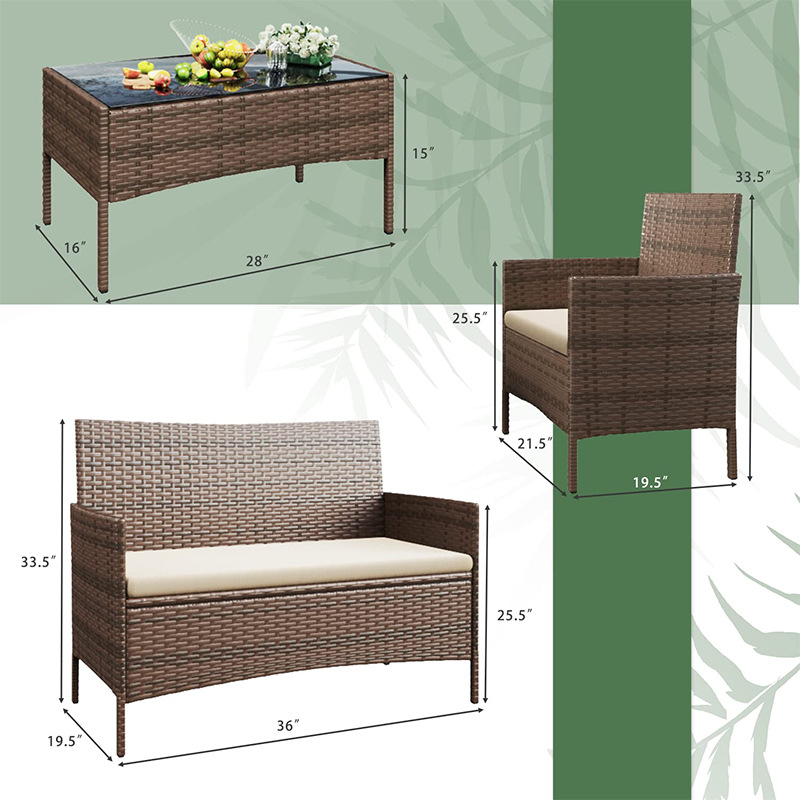 Garden Brown Wicker Outdoor Furniture Balcony Furniture Table And Chairs Set For Coffee Shop