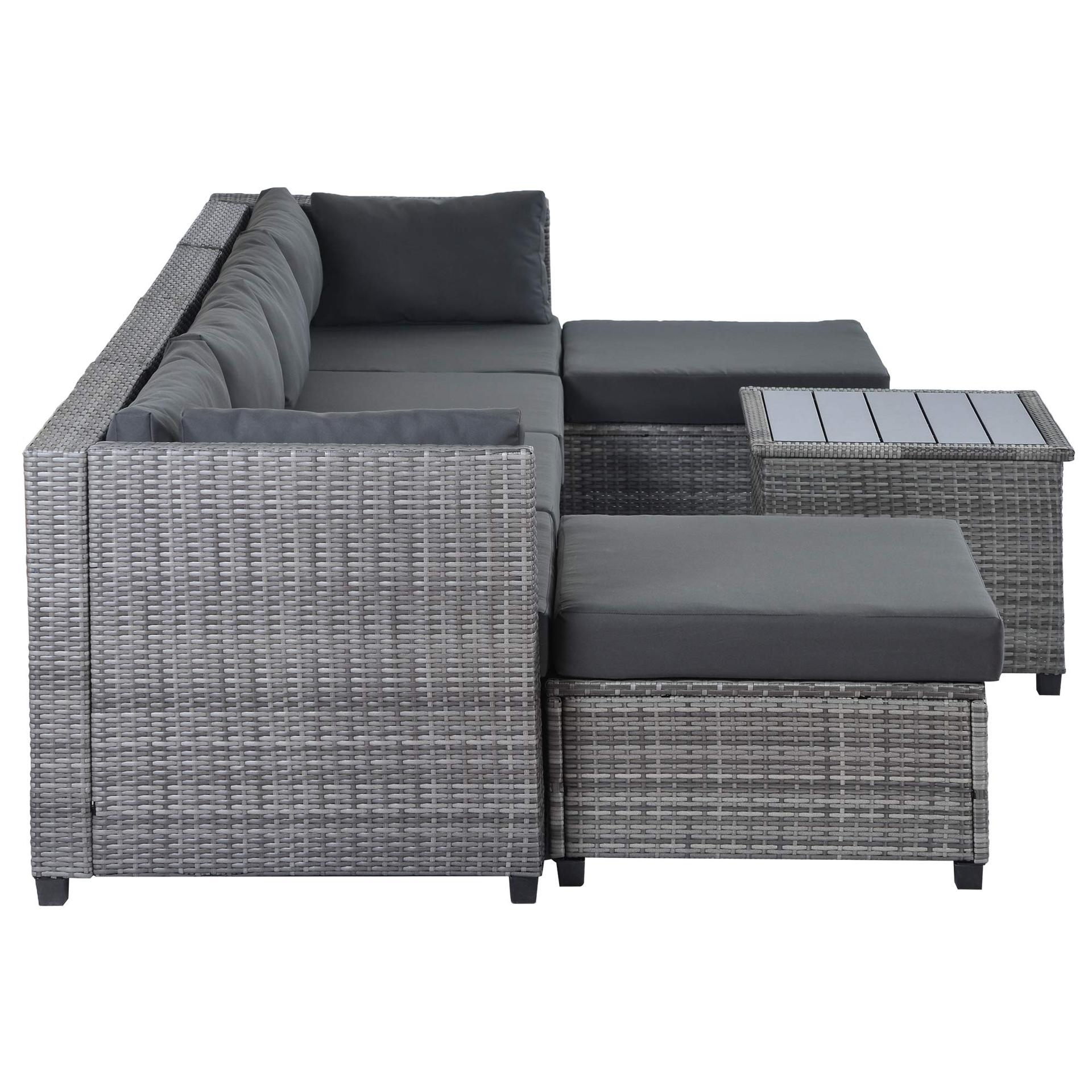 Outdoor Modern Grey Backyard Seating Set Sectional Rattan Patio Furniture