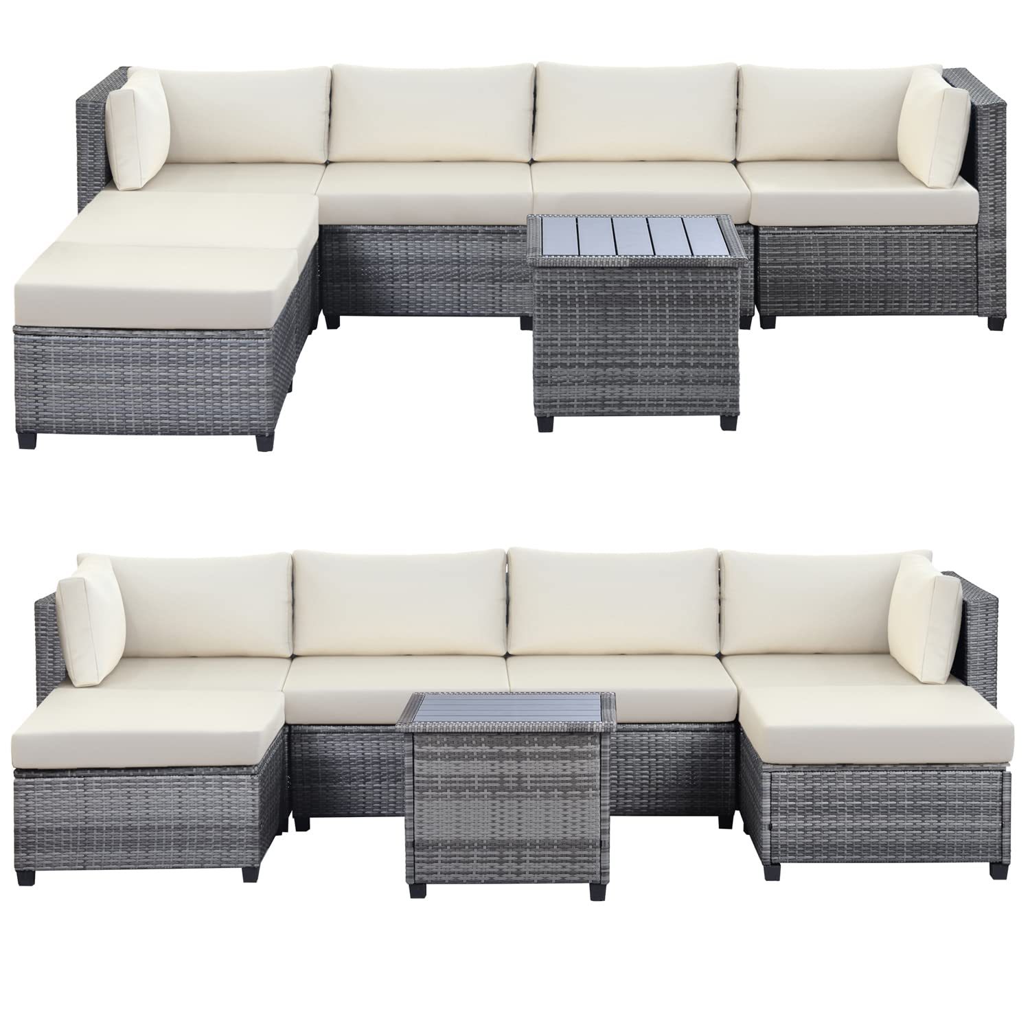 High Quality Garden Comfortable Sectional Rattan Coach Grey Patio Furniture Sets