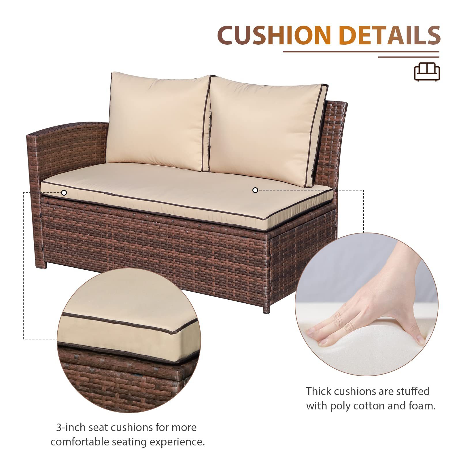 All Weather Backyard Wicker Porch Outdoor Furniture Rattan Sofa With Replacement Cushions
