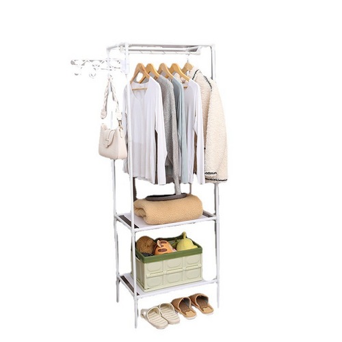 Heavy Duty Metal Free Standing Shelf Organizer Rack With Coat Rack And Shoe Storage