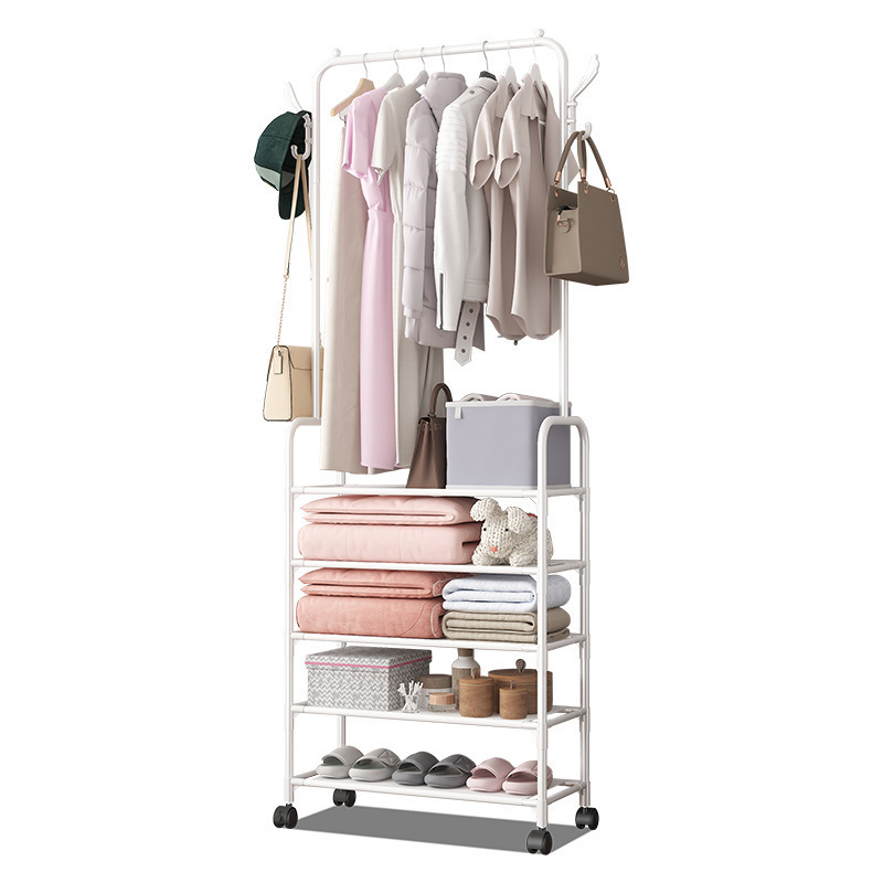 Heavy Duty Freestanding White Black Hanging Sturdy Clothes Rack With Bag Hooks