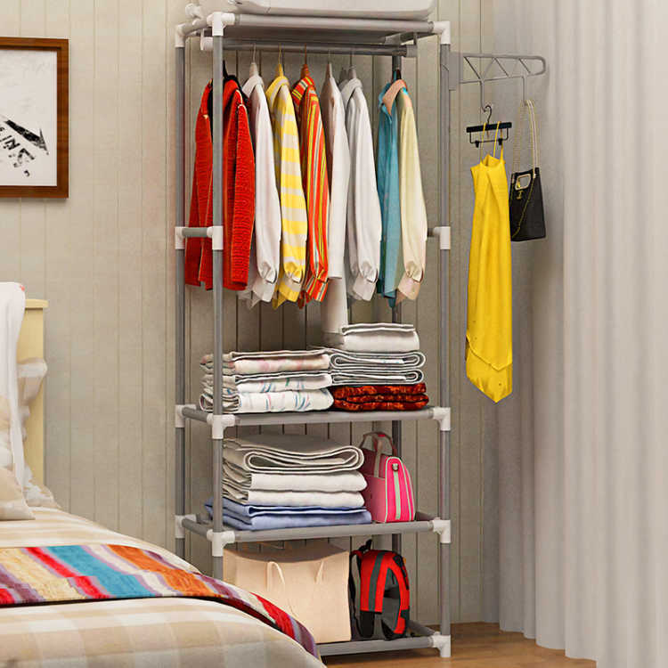 Modern Freestanding Simple Houseware Garment Bedroom Clothes Rack On Wheels