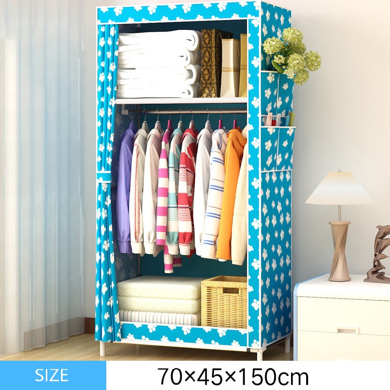 Folding Non Woven Door Wardrobe Portable Cabinet Assemble Cloth Closet With Hanging Rod