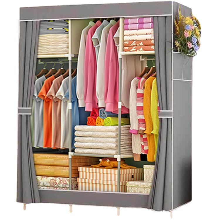 Heavy Duty Modern Clothes Storage Organizer Portable Wardrobe Cabinet With Shelves And Cover