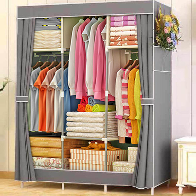 Heavy Duty Modern Clothes Storage Organizer Portable Wardrobe Cabinet With Shelves And Cover