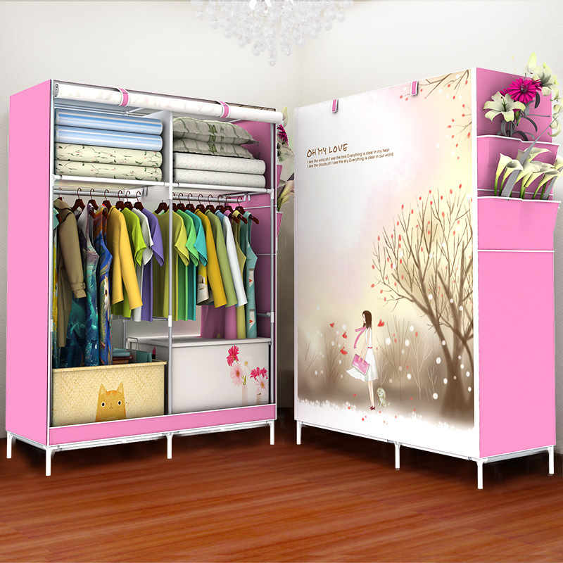 Heavy Duty Fabric Wardrobe Cabinet Closet Organizer For Bedroom Hanging Clothes