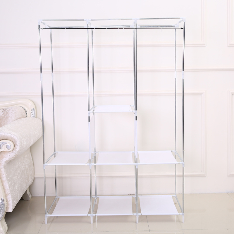 Freestanding Metal Closet Organizer Wardrobe Clothing Rack With Shelves And Cover