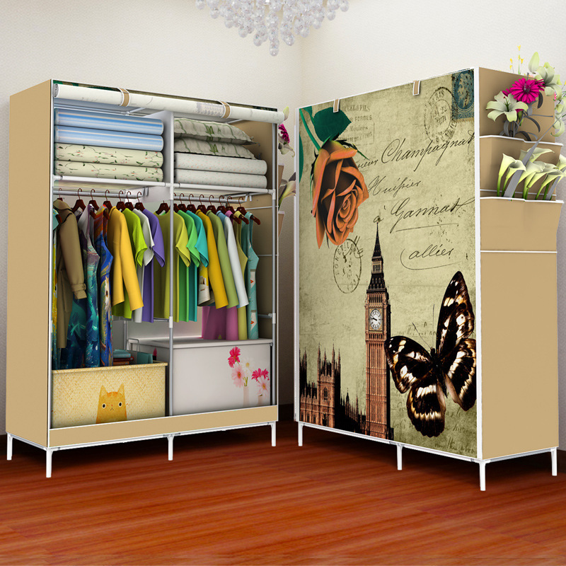 Modern Portable Bedroom Combined Folding Doors Wardrobe Hanging Closet For Storing Clothes