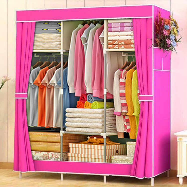 Modern Simple Non Woven Cloth Stackable Bedroom Closet Organizer Wardrobe With Shelves For Hanging Clothes